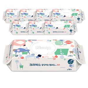 크리넥스 잘닦이는 엠보싱 점보 물티슈 캡형, 274g, 70매, 8개
