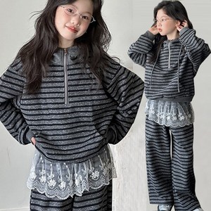 [앙디] JF상하복 단가라라인후디 (JF007) / (단가라집업후드티+레이스츄리닝바지)_(주니어 초등학생 중학생 초딩중딩 아동복 의류 여아용 봄 가을 상하세트)