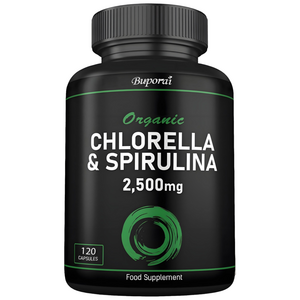 유기농 클로렐라와 스피루리나 - 2500mg - 파괴된 세포벽 - 첨가물이 없는 순수 포뮬러 보충제, 1개, 60정